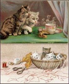 cats at home vintage paintings