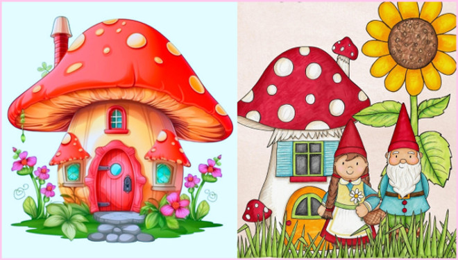 mushroom houses collage